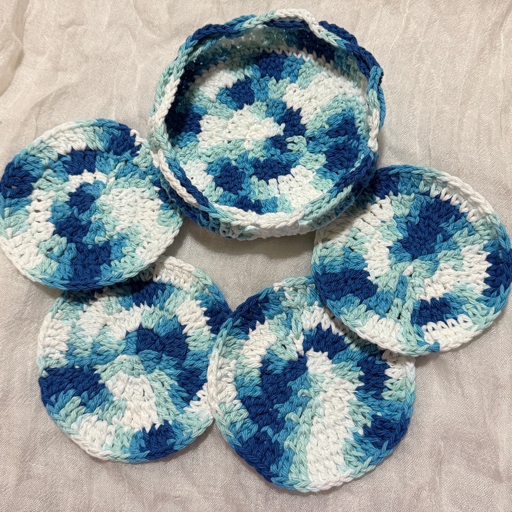 Blue and White Crochet Coasters